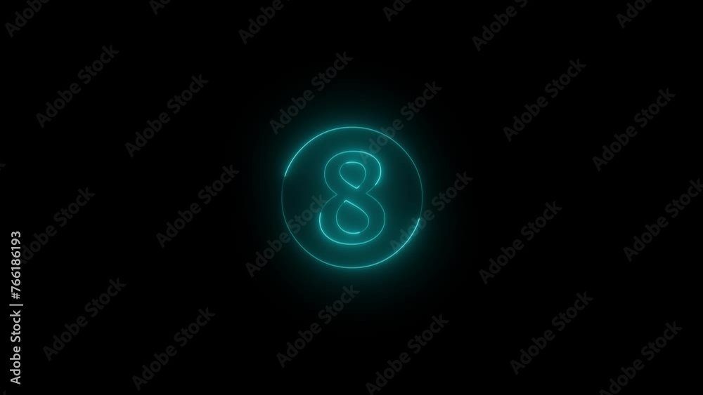 Neon glowing cyan color eight number icon animation black background Neon glowing cyan color eight number icon animation black background