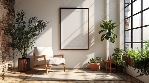 Elegant presentation of a thin black frame mockup on a minimalist white studio wall  providing a v