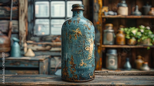 Close-up shot capturing the rustic charm of an antique bottle, revealing its unique design and his