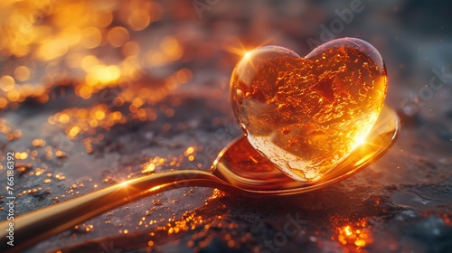 Spoon heart in magical shimmer, diffused light, frontal, fairy-tale romance, captivating,