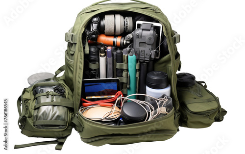 Essential Gear Packed in Equipment Bag Isolated On Transparent Background PNG. © Faizan