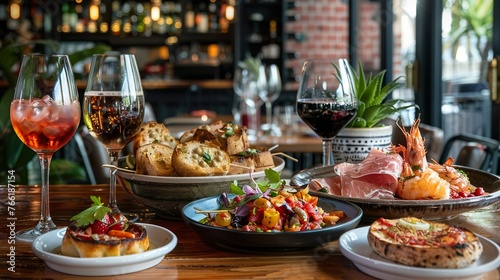 Chic tapas restaurant scene featuring traditional Spanish small plates with modern twist
