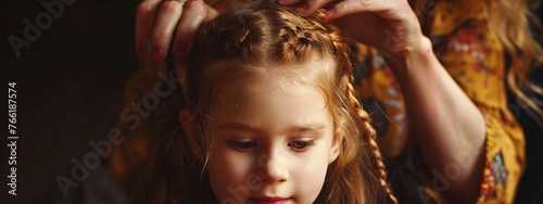 mother braids her daughter's hair