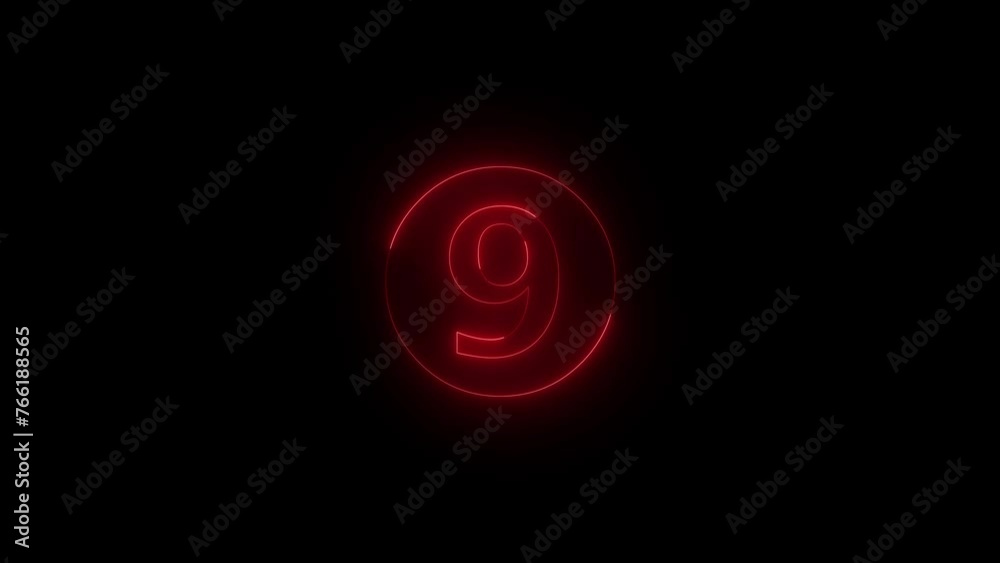 Neon glowing red color nine number icon animation black background Neon glowing red color nine number icon animation black background
