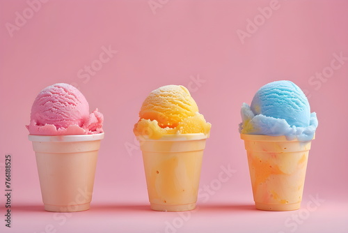 Colorful ice creamon color background. Summer and Sweet menu concept photo