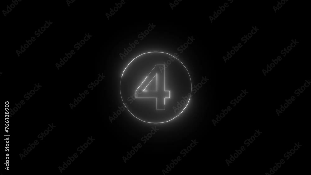 Neon glowing white color four number sign icon animation black background Neon glowing white color four number sign icon animation black background