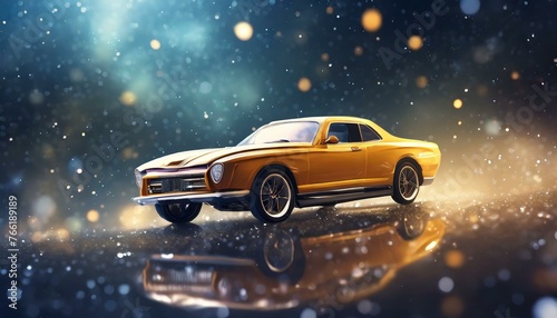 Retro vintage luxury car on abstract space cosmic background with bokeh. Car showcase collection photo