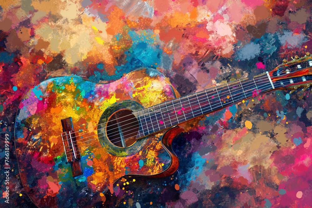 watercolor painting musical instruments Illustration of abstract abstract music background with guitar.
