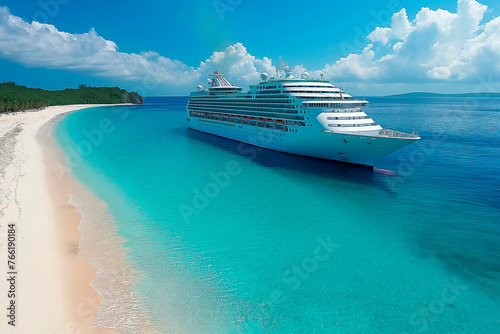 cruise ship above luxury cruise in the ocean sea, concept smart tourism travel on holiday, vacation time on summer
