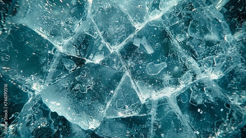  a close up of ice cubes with water splashing on them in the middle of a circular arrangement of ice cubes.