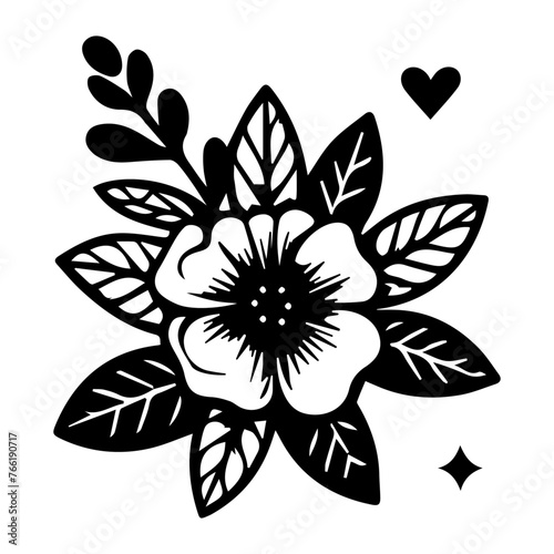 Black and white flower - vector illustrations (ID: 766190717)