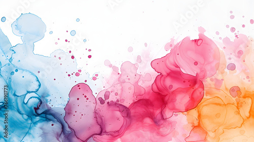 colorful watercolor abstract shapes on a white background with copy space