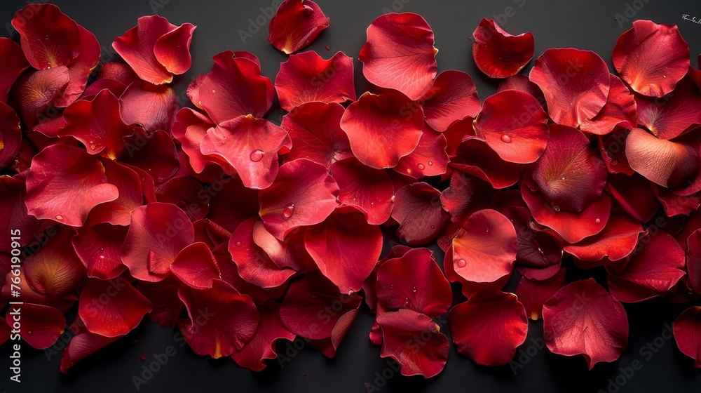 a close up of a bunch of red flowers on a black background with drops of water on the petals of the petals. a close up of a bunch of red flowers on a black background with drops of water on the petals of the petals.