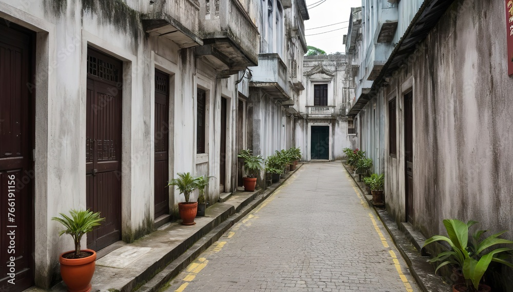 calcada do carmo portuguese colonial style alley in old taipa area of macau china