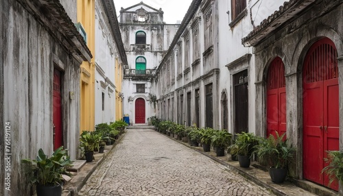 calcada do carmo portuguese colonial style alley in old taipa area of macau china photo