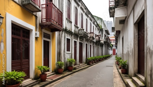 calcada do carmo portuguese colonial style alley in old taipa area of macau china photo