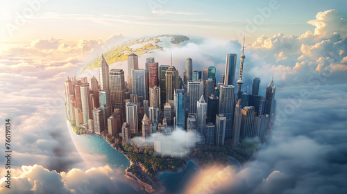 World-class virtual reality technology with cities Spectacular city skyline with colorful cities, 3D illustration. Elements of this image furnished by NASA. #766191134
