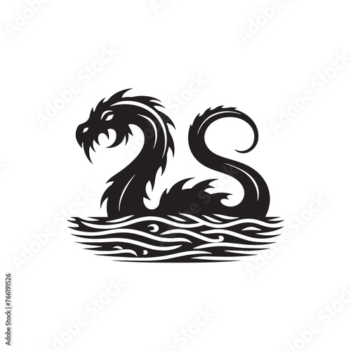 Loch Ness Sea Monster Silhouette Vector: Capturing the Mystique of the Legendary Creature in Simplified Form- Loch ness sea monster vector stock.