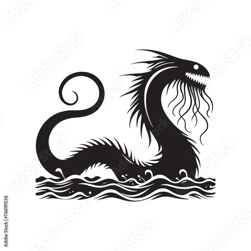 Loch Ness Sea Monster Silhouette Vector: Capturing the Mystique of the Legendary Creature in Simplified Form- Loch ness sea monster vector stock.