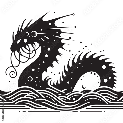 Loch Ness Sea Monster Silhouette Vector: Capturing the Mystique of the Legendary Creature in Simplified Form- Loch ness sea monster vector stock.