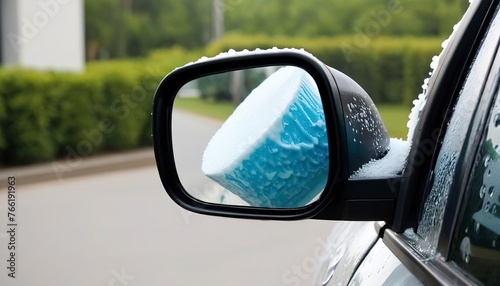 close-up car side mirror with car washing foam © Emanuel