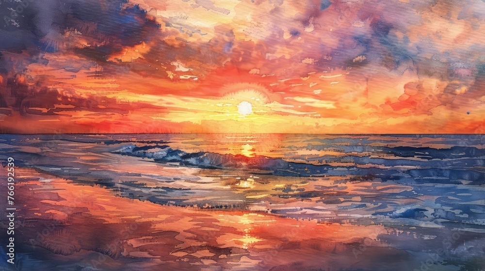 an original watercolor painting of the sunset