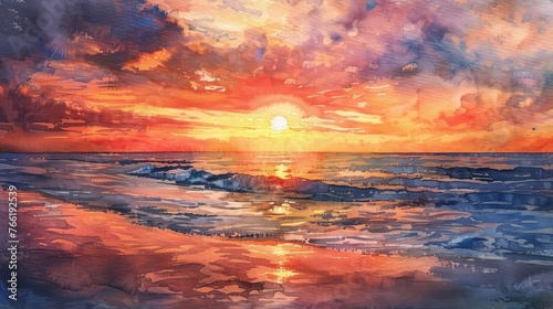 an original watercolor painting of the sunset © Manzoor