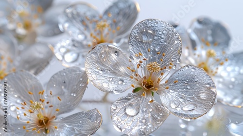  a close up of a bunch of flowers with drops of water on the petals and the petals on the petals.