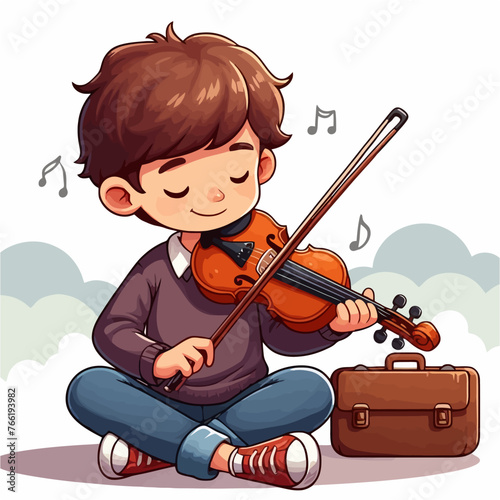 Illustration of Cute Boy Playing Violin