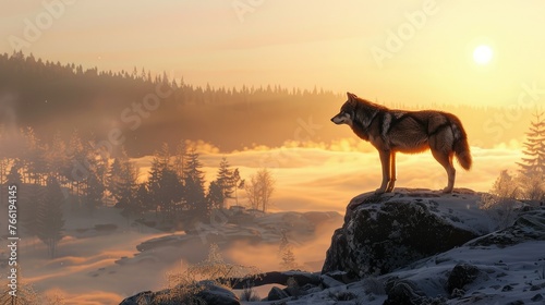 A Serene Scene of the Elder Wolf by the Frozen Lake