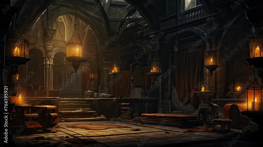 Obraz premium Interior of the church of the holy sepulchre. AI generated art illustration.