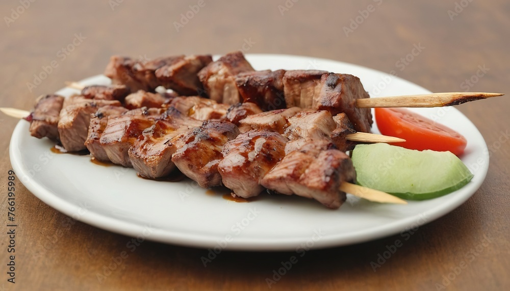 grilled pork barbecue skewer on plate