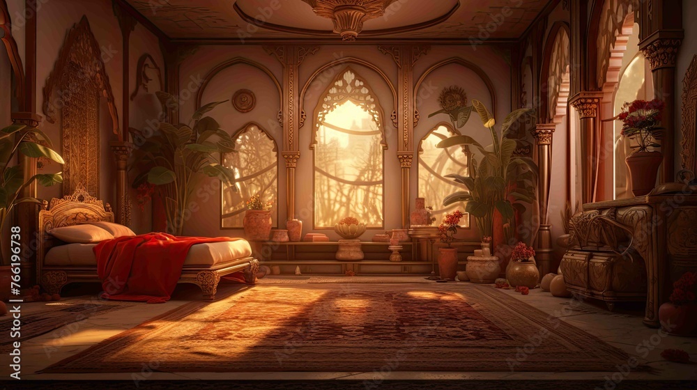 Obraz premium Interior of church in night. AI generated art illustration.