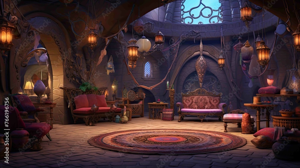 Obraz premium Interior of church in night. AI generated art illustration.
