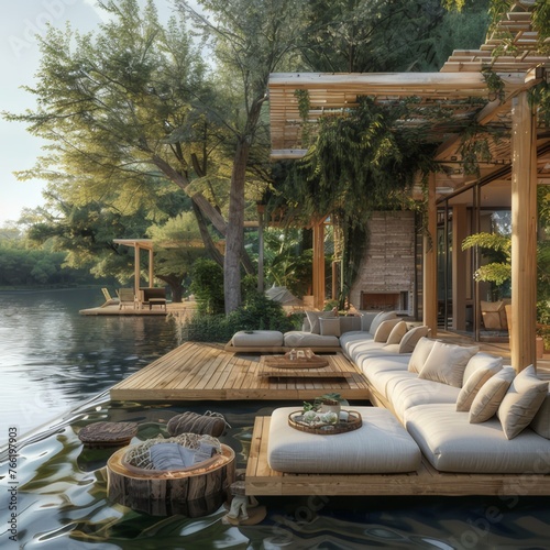 A peaceful getaway by the sea or lake.