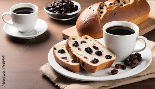 raisin bread with coffee cup for breakfast