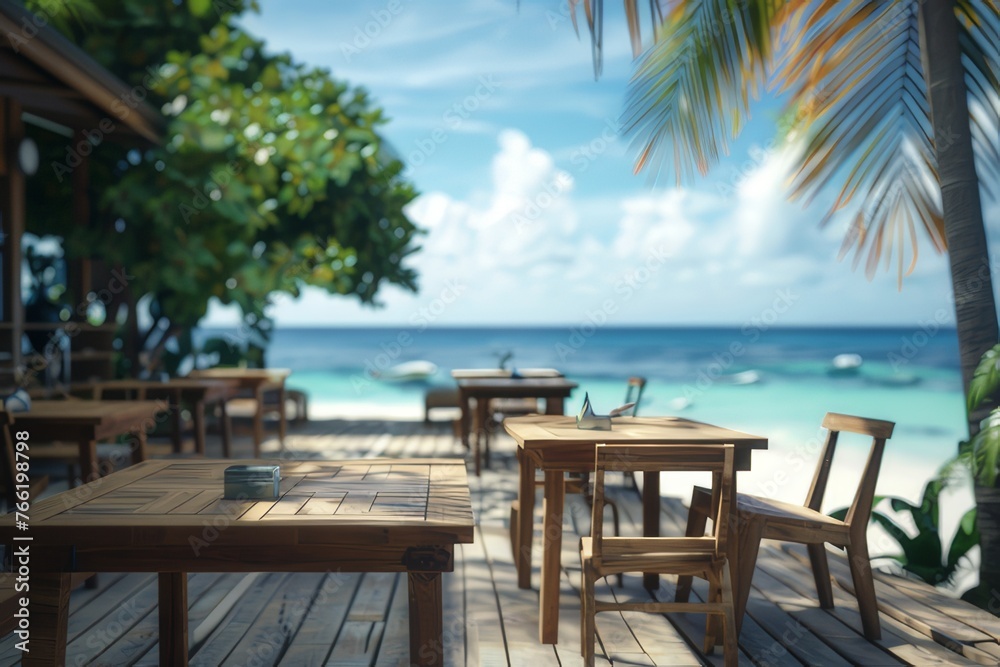 A café or restaurant located by the beach, offering a beautiful view.