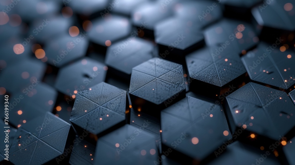 Close up view of black hexagonal object Close up view of black hexagonal object