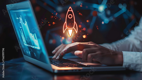 rocket taking off and displaying, concept of increased profits and business sales