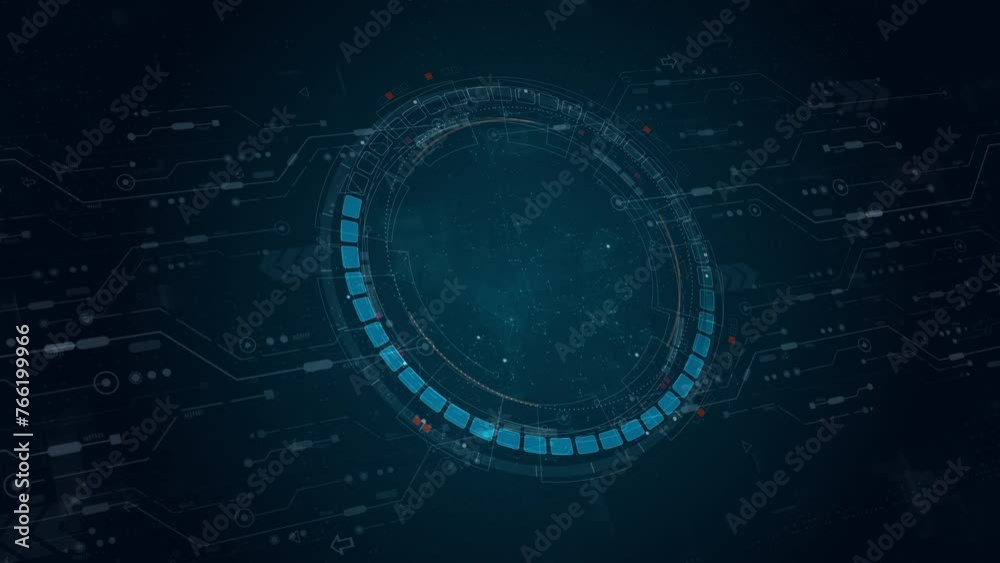 Motion graphic of Blue digital circle futuristic HUD elements with flowing arrows with rotation circle head up display technology on abstract background concepts