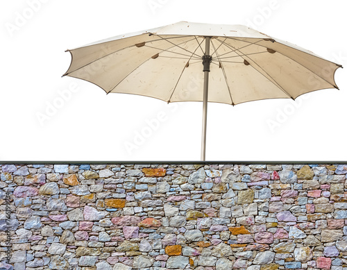 Parasol derrière muret de pierres © Unclesam