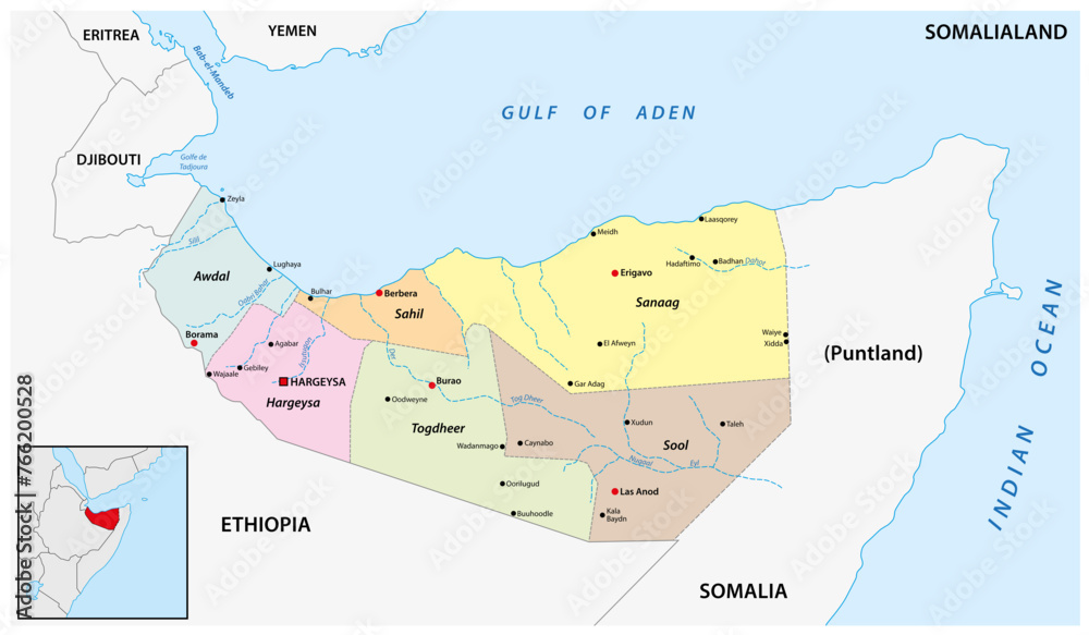 Fototapeta Administrative map of the de facto state of Somaliland