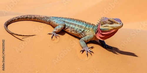 Iguana in the sand dunes of the Sahara desert in Morocco.