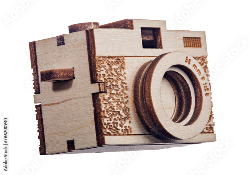 small wood camera toy isolated on white