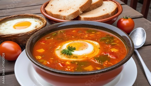 traditional spicy tomato vegetable and egg soup stew in madeira portugal
