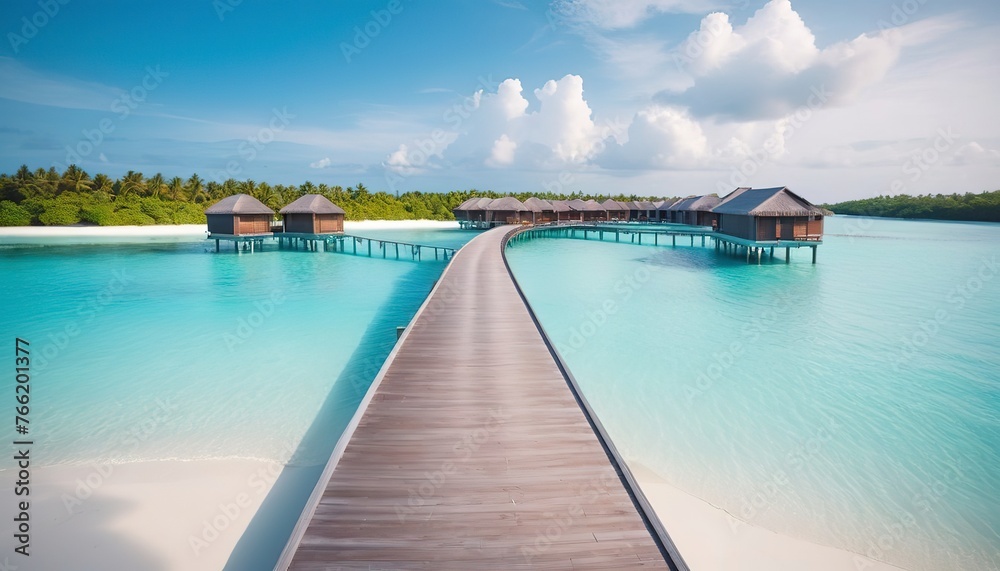 tropical Maldives resort hotel and island with beach and sea for holiday vacation concept