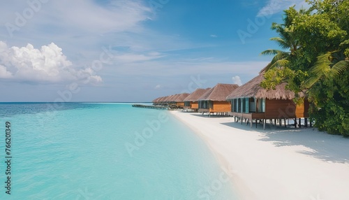 tropical Maldives resort hotel and island with beach and sea for holiday vacation concept