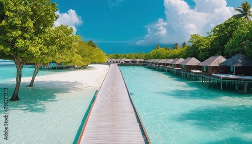 tropical Maldives resort hotel and island with beach and sea for holiday vacation concept