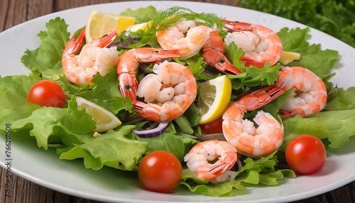 Vegetable salad with shrimps, sea breeze