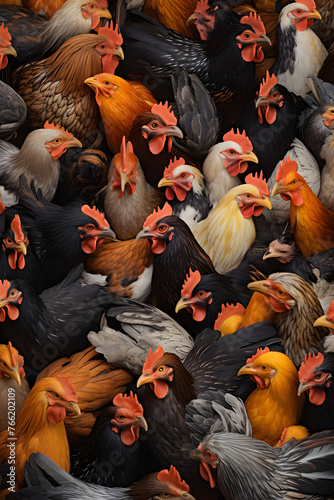 Chicken Frenzy: A Colorful Depiction of Farmyard Life and Nature's Vibrancy © Vincent